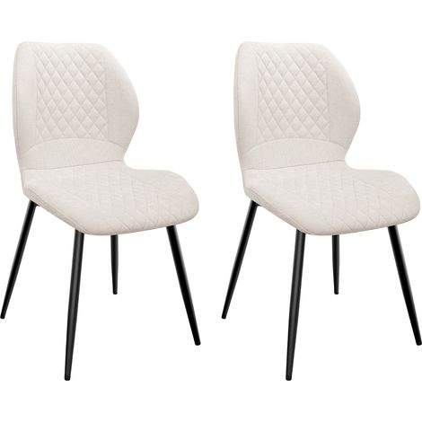 Lot de 2 Chaises salle à manger,Pieds en métal et revêtement en à Motif Diamant,avec Coussin en éponge de lin-Beige (1/5)