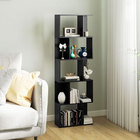 Bibliothèque Mobile en Bois à 5 Étagères Design Moderne en Bois, 60x24x184.5 cm, Noir (1/5)