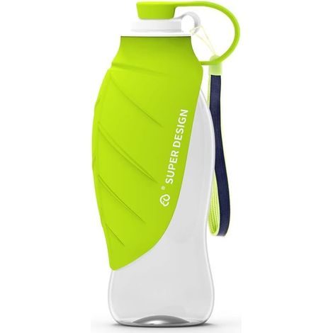 Portable Dog Water Bottle, Lid Can Be Used as a Bowl, Silicone Bottle for Outdoor Use 580 ml (Green)
