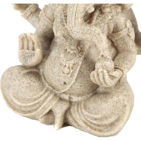 Statue de Ganesha en résine de pierre naturelle - Décor religieux et Feng Shui pour la maison, bureau ou boutique - Finition mate, couleur naturelle, taille 11.5x10cm (1/5)
