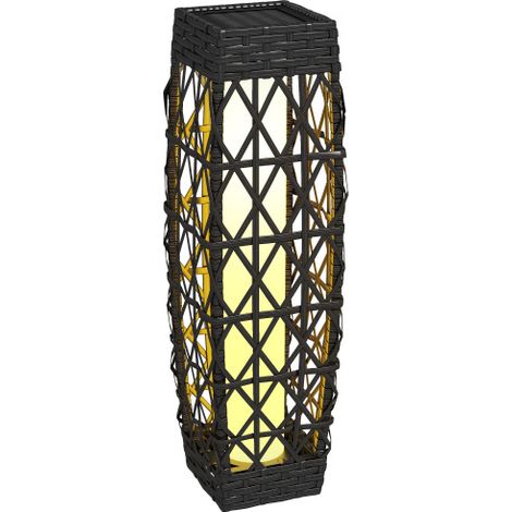 Lampada da giardino a LED solare con rattan e sensore di luce, grigia, resistente ai raggi UV per uso esterno.Sul posto