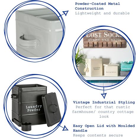 Boîte de rangement pour poudre à laver - Gris - Acier vintage industriel sous évier, organiseur de placard pour dosettes de détergent à lessive, tablettes de lave‑vaisselle (1/4)