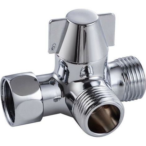 Ulisem 3-Wege-Umschaltventilschalter für Dusche, Handbrause und Kopfbrausearm, 3-Wege-Umsteller, massives Messing, poliertes Chrom (PV8) (1/4)