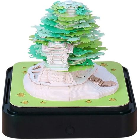 Bloc-notes calendrier artistique 3D 2025, calendrier de bureau à monter soi-même avec lumière LED, notes adhésives détachables en papier découpé (arbre vert) (1/5)
