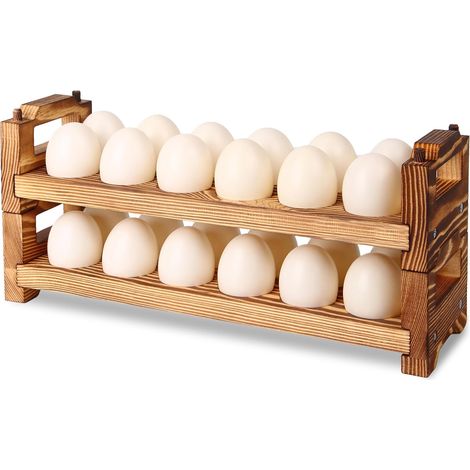 Lot de 2 porte-œufs en bois pour recueillir des œufs frais, empilables avec 24 œufs, organiseur de cuisine pour la maison