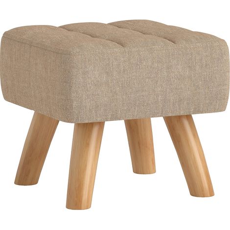 Assise Confortable et Détente Tabouret Pouf Bas 27x27x26 cm Charge 110 kg Tissu Effet Lin pour Salon Chambre Marron (1/5)