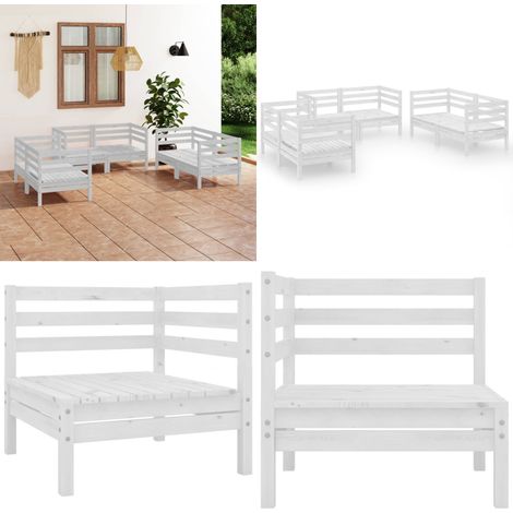 Salon de jardin 6 pcs Blanc Bois de pin massif - Salon De Jardin - Mobilier De Jardin - Ensemble De Salon De Jardin - Bois De Pin - Blanc - Home & Living (1/5)