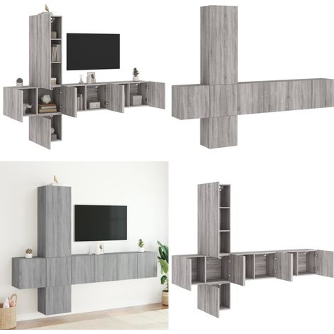 5-tlg. Wohnwand Grau Sonoma Holzwerkstoff - TV-Schrank - Stauraum (1/5)