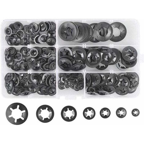 DPZO 280 Pcs Rondelles De Blocage Rondelles De Verrouillage, Rondelles À Verrouillage Rapide De Rondelles De Verrouillage En Acier M3 M4 M5 M6 M8 M10 M12, 7Tailles, Noir-DPZO (1/5)