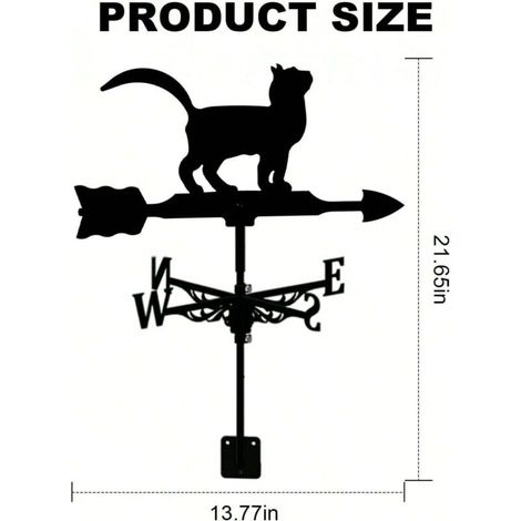 Girouette en forme de chat, décoration de toit avec ornements artisanaux pour jardin, pelouse, clip en métal (1/4)