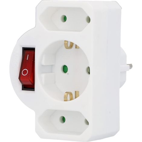 Commutateur intermédiaire avec 1 interrupteur Schuko et 2 interrupteurs Euro, avec voyant lumineux, blanc, non fixé (1/4)