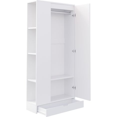 Armario de 70 x 40 x 170 cm, 1 puerta, con estantes y cajones, blanco (1/5)