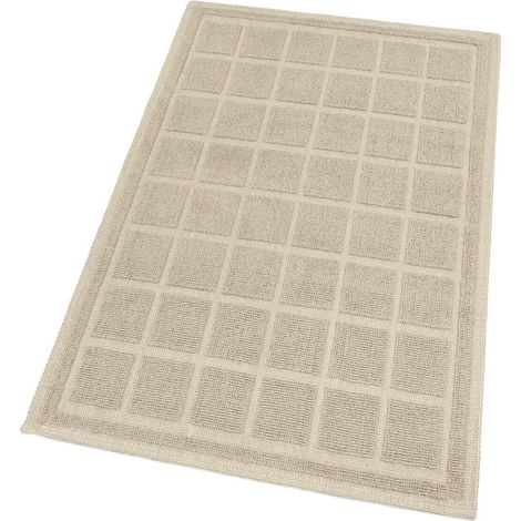 Tappeto Cotone Bagno Cucina Camera Letto Trama 3D Morbido Pastello Lavabile 100% Made In Italy Beige - 60x100 cm