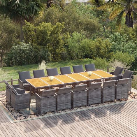 Ensemble à manger de jardin coussins 17 pcs Résine tressée Gris (1/5)
