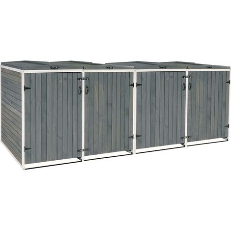 [NEUWERTIG] XL 4er-/8er-Mülltonnenverkleidung HHG-651, Mülltonnenbox, erweiterbar 126x316x98cm Holz MVG grau-weiß