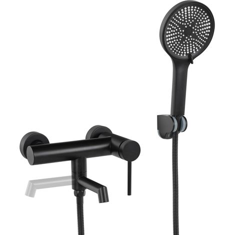 Robinet de Baignoire avec Douchette, Mitigeur Baignoire avec Bec Rotatif à 90°, Mitigeur Bain Douche Mural, Noir, 15Y3OK (1/5)