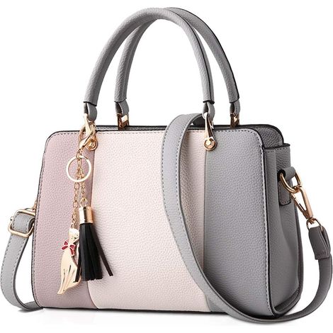 Sac à main femme pompon avec pendentif (gris)