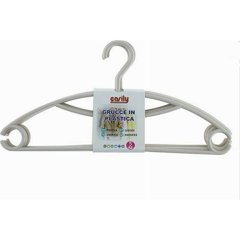 TRADE SHOP - Set 5 Pz Grucce Stampelle Appendiabiti In Plastica Beige Vestiti Pantaloni 87685 - (1/3)