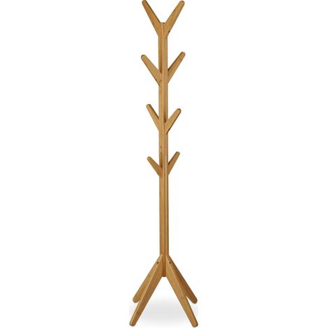 Attaccapanni ad albero con 8 ganci e 4 gambe oblique in stile moderno per ingresso 170 x 40 x 40 cm in bambù naturale 130010368