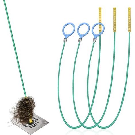 3PCS Furet Deboucheur Canalisation, 130CM Serpent de Vidange Flexible pour Bouchons Cheveux et Débris, Cuisine, Salle Bain, Bain Evier Canalisation (Vert) Vert-3pc-version Base