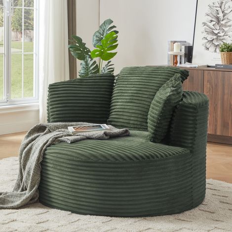 Divano rotondo oversize, poltrona lounge velluto ultra morbido con cuscino a molle, poltrona a sacco comprimibile imbottita cotone, senza montaggio, carico max 80 kg (1/5)