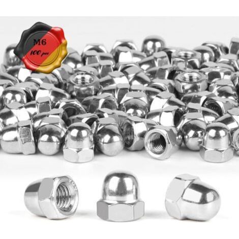 Écrous Borgne M6 Hexagonaux, 100 Pcs DIN 1587 Ecrous Borgne Hexagonal en Acier Inoxydable A2 V2A, Dôme Ecrous Borgne Hexagonal, Ecrous Capuchons de protection pour Vis Boulons Filetés, (1/4)