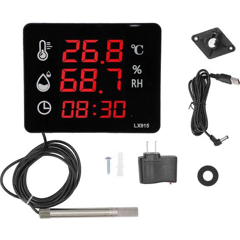 Digitales Hygrometer-Thermometer mit hoher Genauigkeit, LED-Anzeige, Temperatur- und Feuchtigkeitsmesser mit Uhr (1/4)