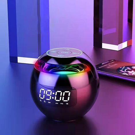 Enceinte Bluetooth sans fil avec affichage LED et fonction réveil, caisson de basses, compatible avec la lecture de musique (1/5)