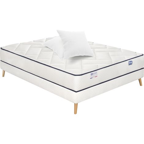 Ensemble EVIDENT, matelas ressorts ensachés 140x200, ferme H23 + sommier + 2 oreillers (1/4)