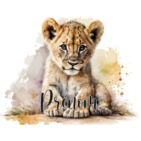 Papier peint panoramique enfant avec prénom personnalisable - Lionceau - 130 cm x 84 cm (1/2)