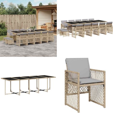 vidaXL 15-tlg. Garten-Essgruppe mit Kissen Beige Poly Rattan (1/5)