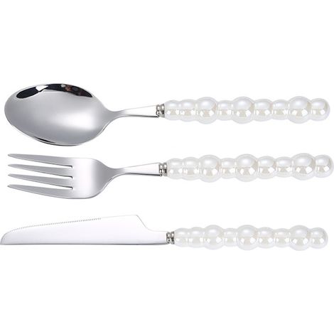 Allauve – Ensemble de couverts en céramique nacrée – 1 couteau, 1 fourchette, 1 cuillère – Acier inoxydable 304 – Finition lisse et élégante