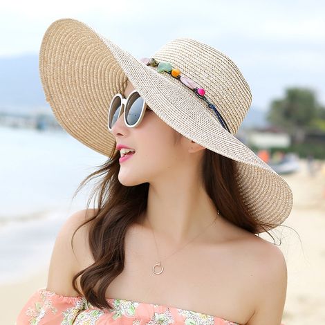 Chapeau de soleil pour femme à large bord, pliable et ajustable, idéal pour l'été et la plage (UPF 50+).