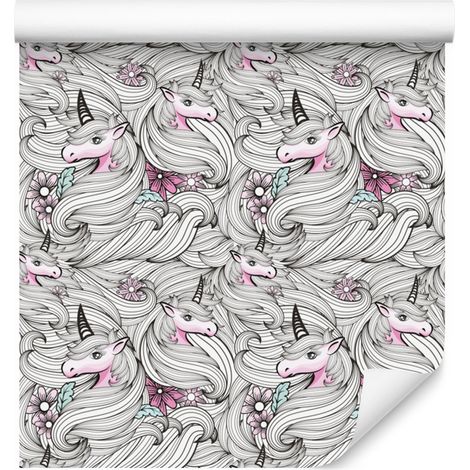 Carta da parati con unicorni e fiori colorati per soggiorno e camera da letto, 50x1000 cm. (1/5)
