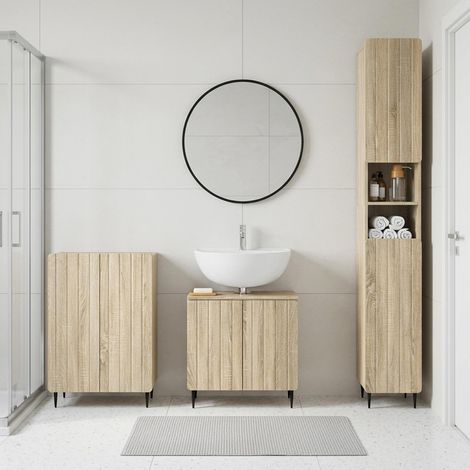 vidaXL 3 Piece Bathroom Cabinet Set ZWOLLE Sonoma Oak Engineered Wood (1/5)