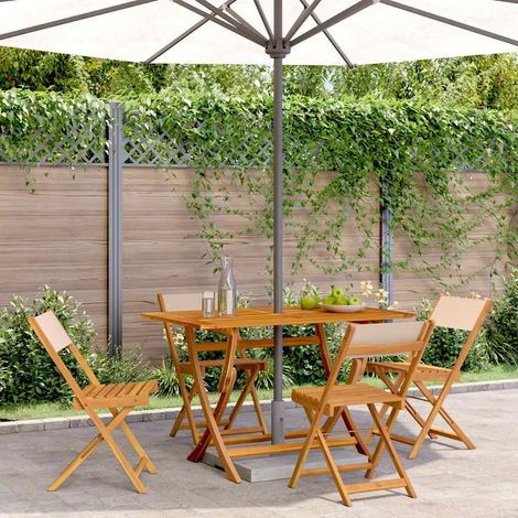 vidaXL Chaises pliantes 4 pièces Tissu beige et bois massif (1/5)