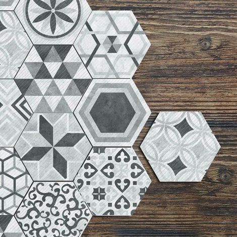 JSSEVN - Adhesivos de pared hexagonales de estilo industrial – Removibles y antideslizantes, 200 mm x 230 mm – Juego de 10 para decoración de interiores - 10 piezas (1/5)