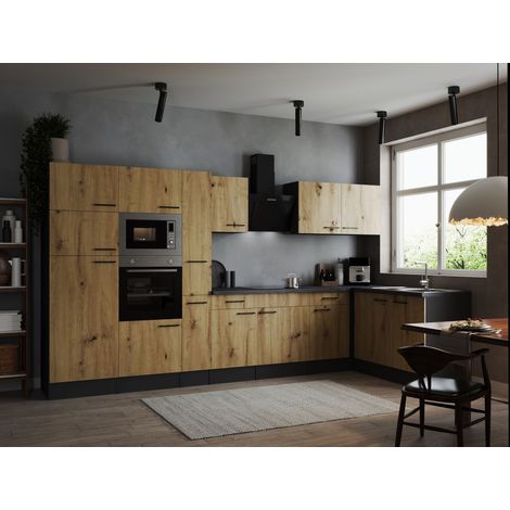 Küche Küchenzeile Winkelküche Grau Matt Artisan Eiche Oliver 370x172 cm Respekta