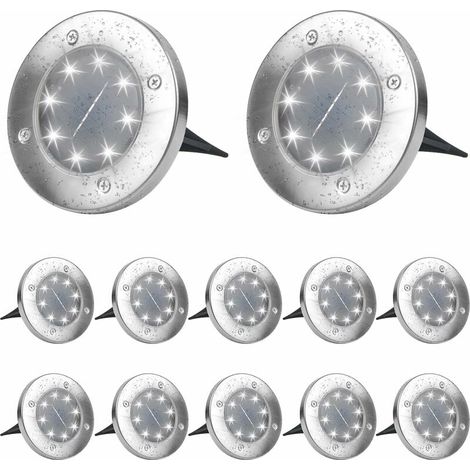 GABRIELLE - Luces solares para exteriores, luz blanca fría de 6000 K, paquete de 12, impermeables, focos empotrables para caminos, jardines, terrazas, patios y césped