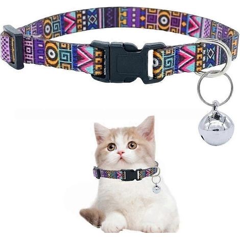 FColliers pour chats - Collier de sécurité doux et mignon avec clochette, réglable, pour chatons mâles et femelles. Confortable, élégant, imprimé à motifs, léger. (1/5)