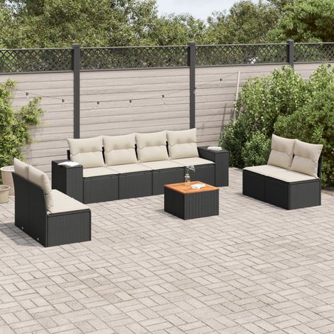 Set de sofás de jardín 8 piezas y cojines ratán sintético negro vidaXL (1/3)