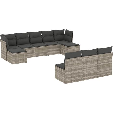 Maison Exclusive - Set Divano Giardino 10 pz con Cuscini Grigio Chiaro Polyrattan (1/3)