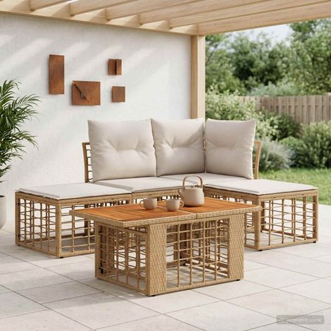 vidaXL Set Divano da Giardino 5 pz Naturale e Bianco Crema polyrattan (1/5)