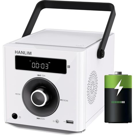Portable CD Player with Bluetooth/FM Radio/USB/AUX, Rechargeable Battery 10W Speaker, MP3 Playback, Headphone Jack, Remote Control, Compact Portable CD Player, White (1/5)