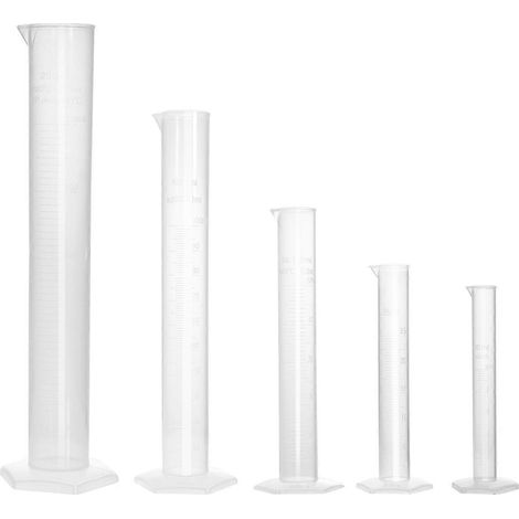UEETEK Lot de 5 éprouvettes graduées transparentes en plastique, 10 ml / 25 ml / 50 ml / 100 ml / 250 ml
