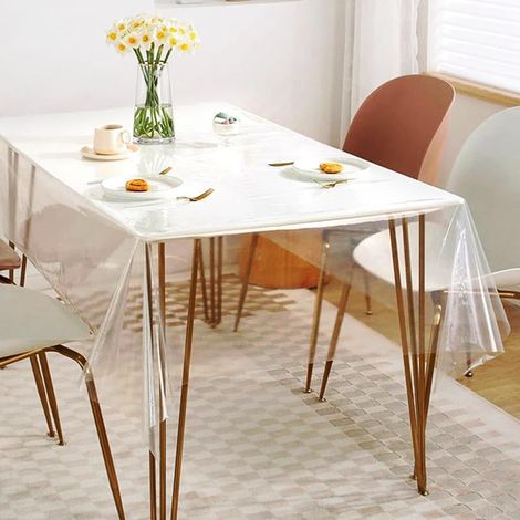 Nappe transparente, 140 x 200 cm - Lavable - 0,13 mm d'épaisseur - Protection de table transparente en PVC transparent - Imperméable à l'huile - Film de protection de table transparent (1/5)