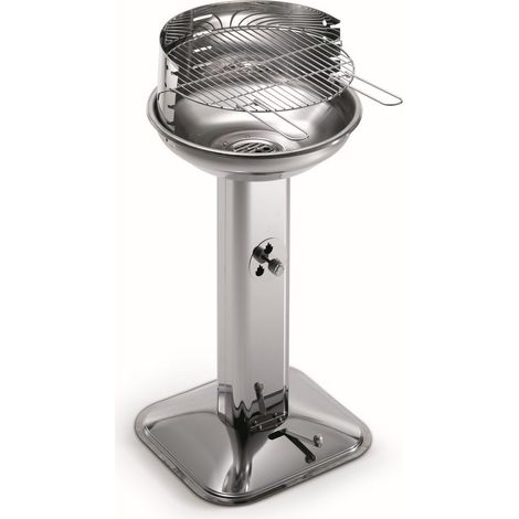 Barbacoa de carbón en acero inoxidable con columna equipada con toma de aire regulable, parrilla cromada ajustable en 4 posiciones Made in Italy (1/3)