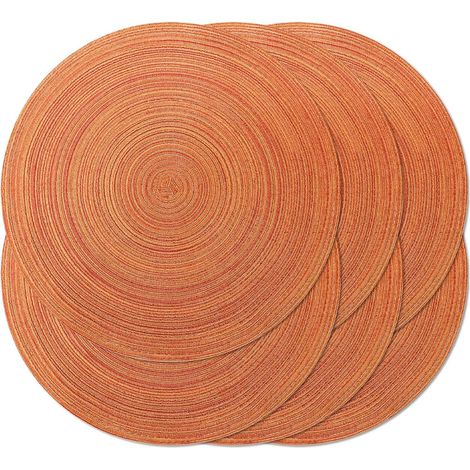 Lot de 6 Sets de Table Ronds tressés de 38,1 cm pour Tables de Salle à Manger, Sets de Table tissés naturels résistants à la Chaleur (Orange)'Orange 6 pcs'Orange'6 pcs