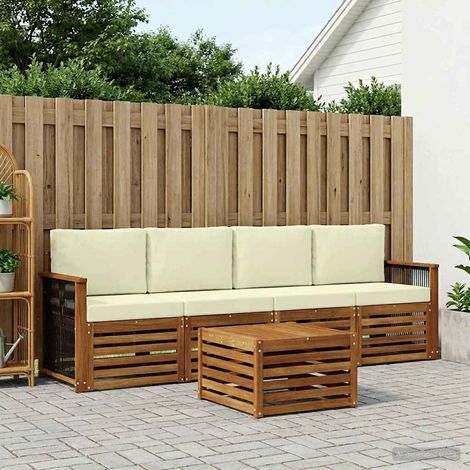 vidaXL Outdoor-Sofagarnitur 5 pcs Natur und Creme Massivholz Akazie (1/5)