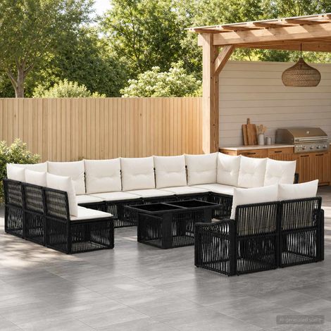 vidaXL Set Divano da Giardino 13 pz Nero e Bianco Crema polyrattan (1/5)